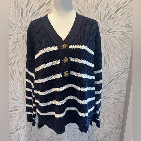 Rachel Zoe Women’s Blue and White Striped Buttoned Nautical Sweater Size Small - Picture 1 of 6